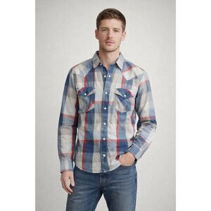 Levi’s Plaid Western Snap Button Shirt Mens Medium Blue Red